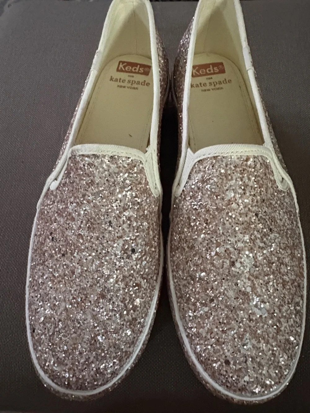 kate spade Glitter Slip-On Sneakers in Rose Gold